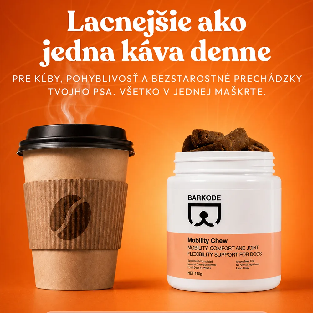 Dóza Mobility Chew vedľa šálky kávy